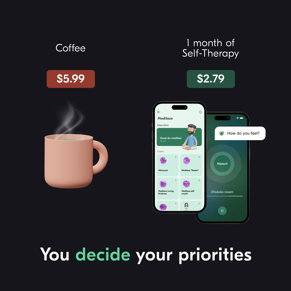Anúncio da Meditace App no formato Anúncio Estático e Comparativo
