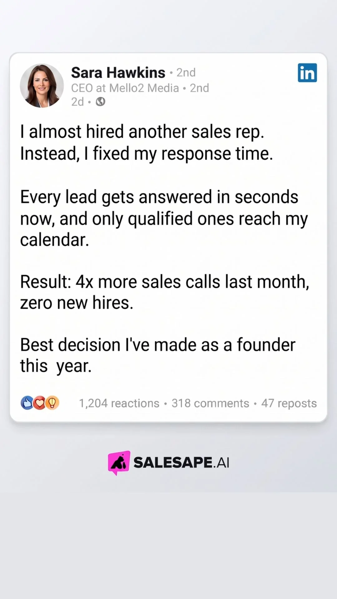 Anúncio da SALESAPE.AI no formato Post de Rede Social