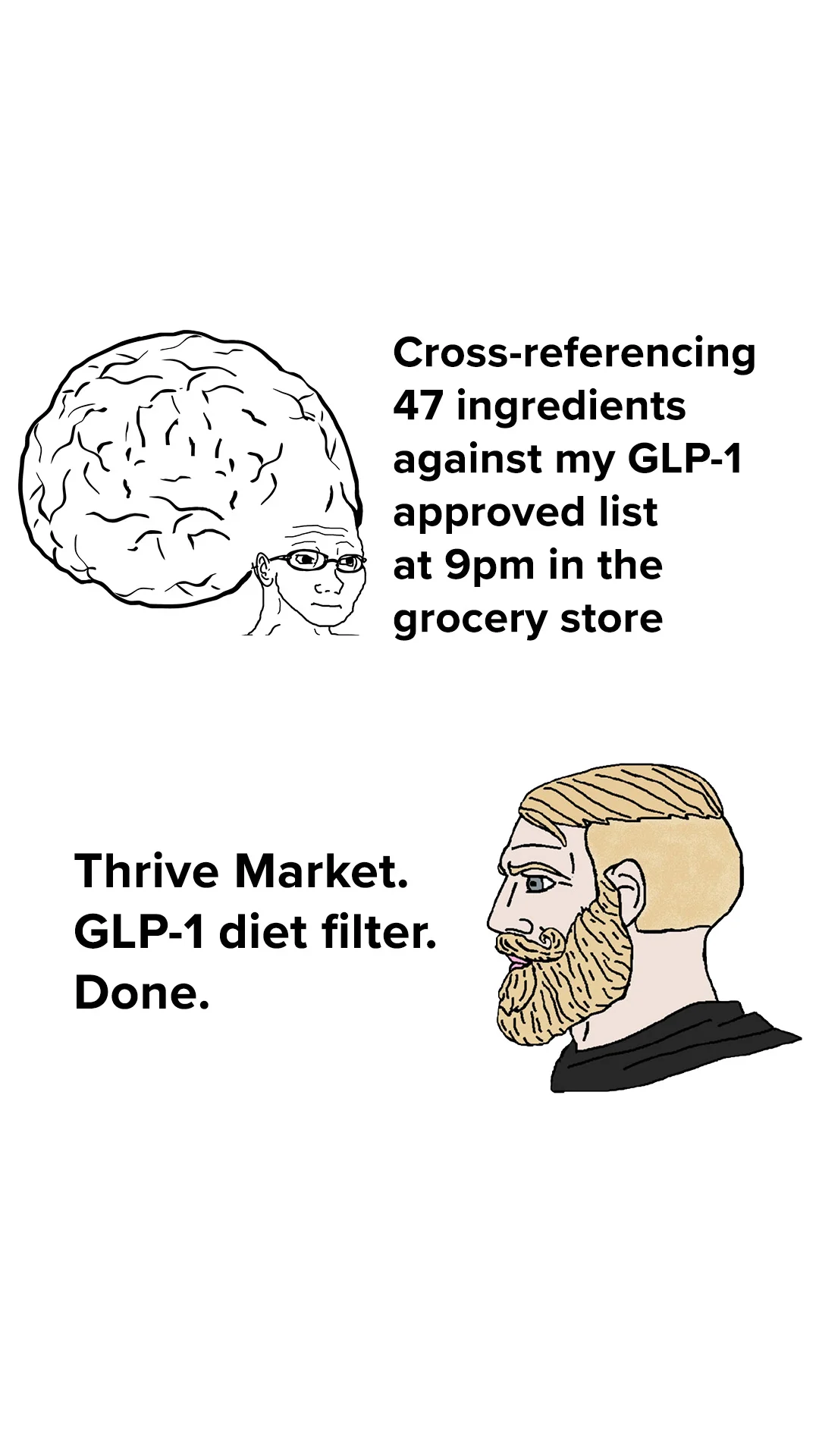 Anúncio da Thrive Market no formato Benefícios e Meme