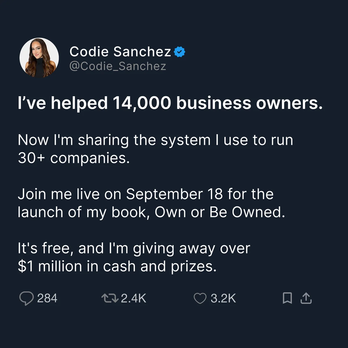 Anúncio da Codie Sanchez no formato Post de Rede Social