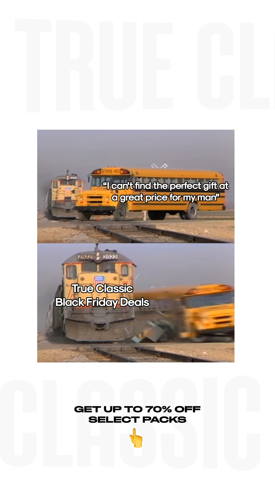 Anúncio da True Classic no formato Texto sobre Imagem