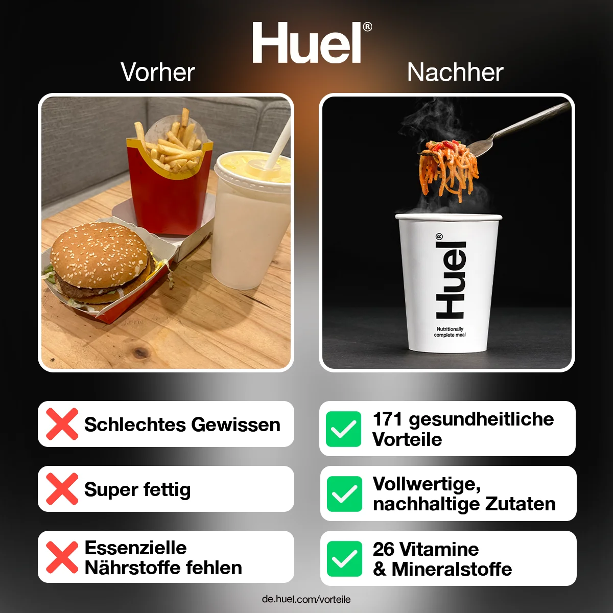 Anúncio da Huel no formato Comparativo