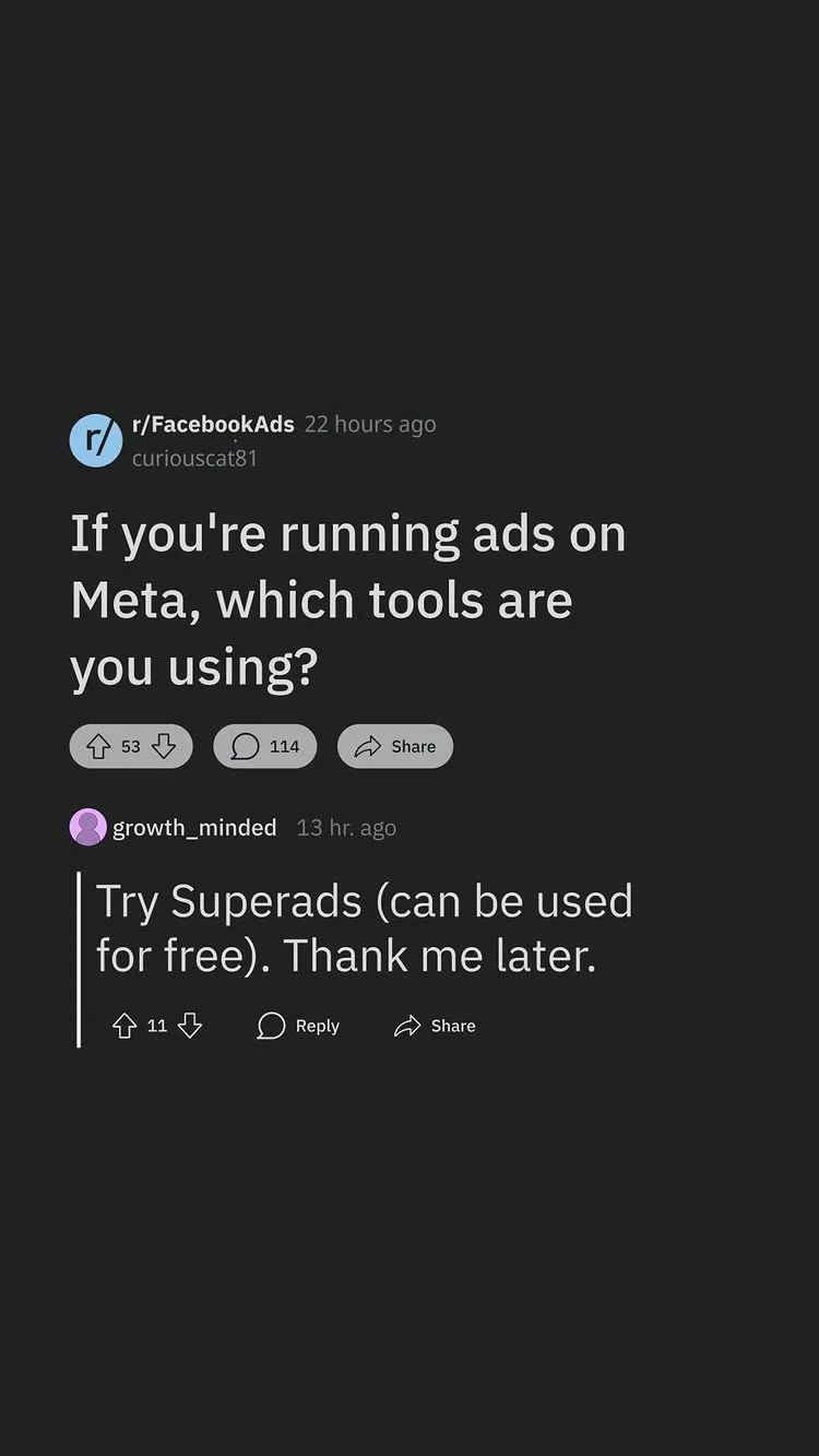 Anúncio da supersidehq no formato Captura de Tela e Estilo Reddit