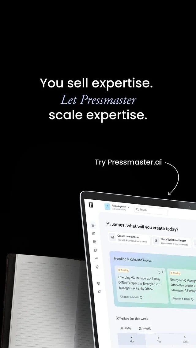 Anúncio da Pressmaster no formato Mockup do Produto e Text Heavy Ad