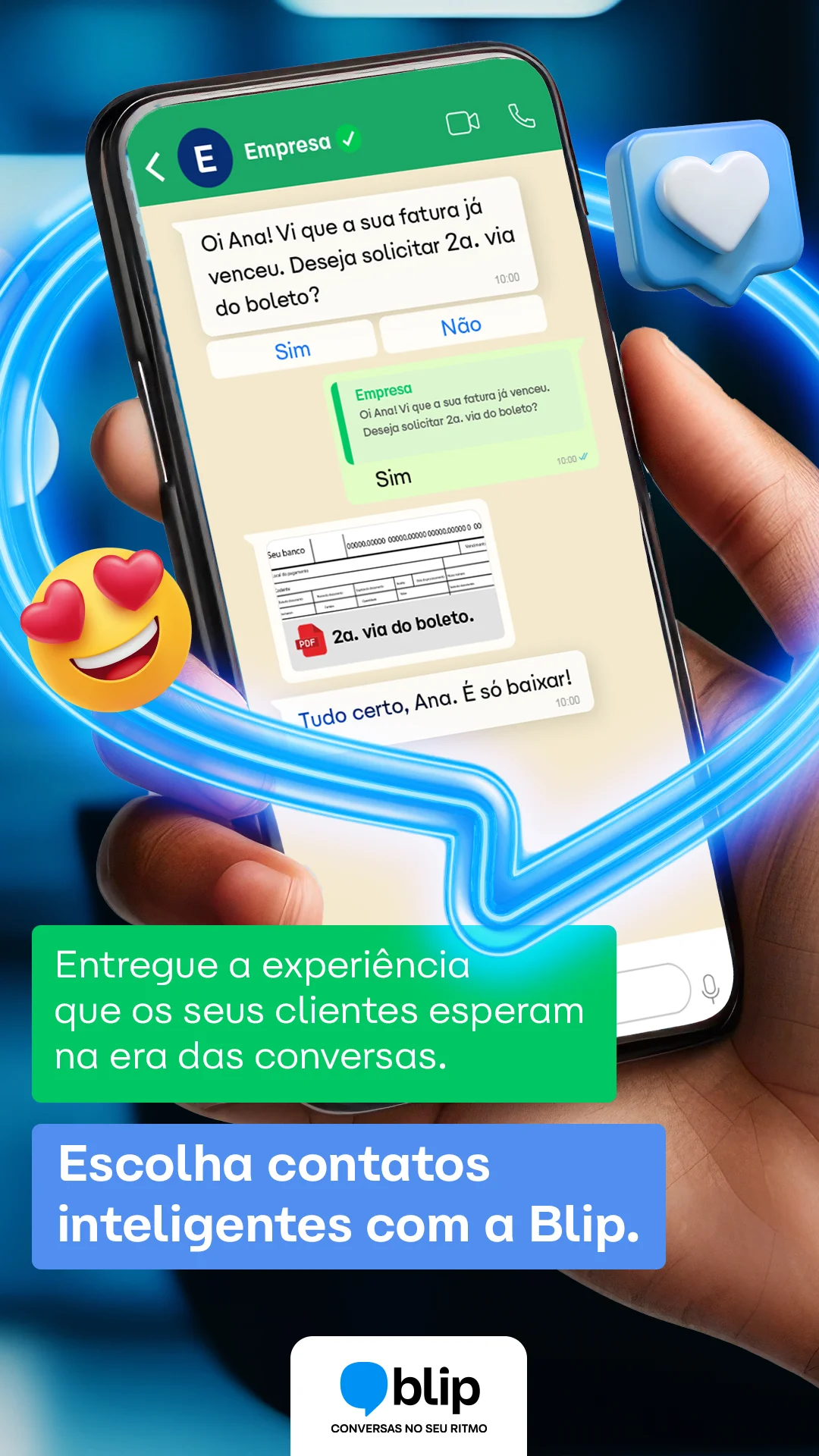 Anúncio da Blip no formato Demonstração de Interface e Elemento Humano