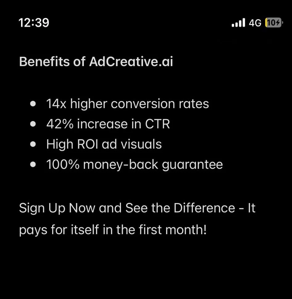 Anúncio da AdCreative.ai no formato Notas do iPhone