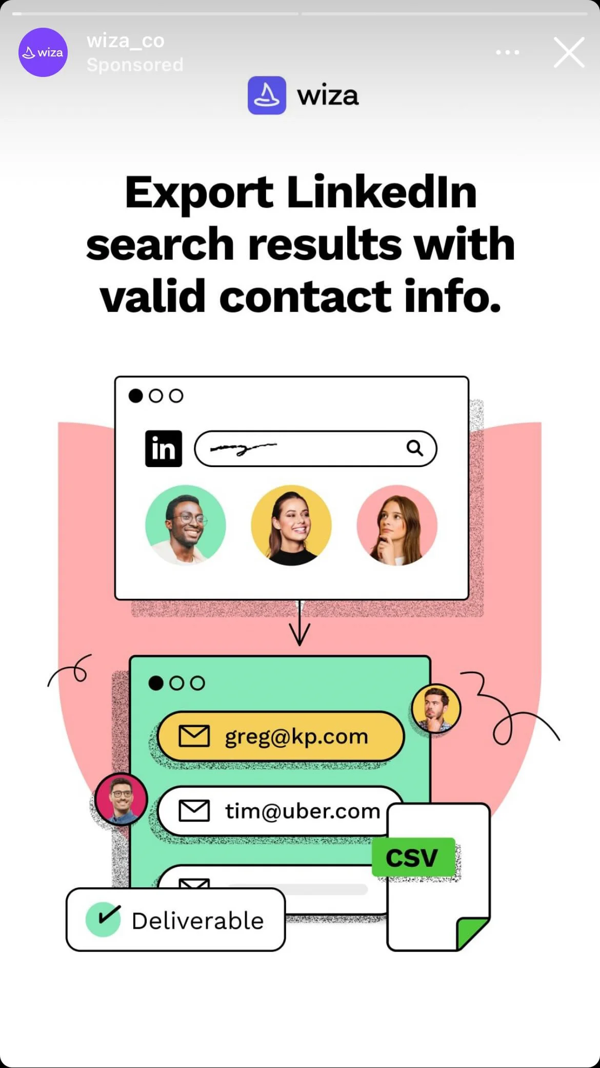 Anúncio da Wiza no formato Demonstração de Interface e Mockup / Simulação
