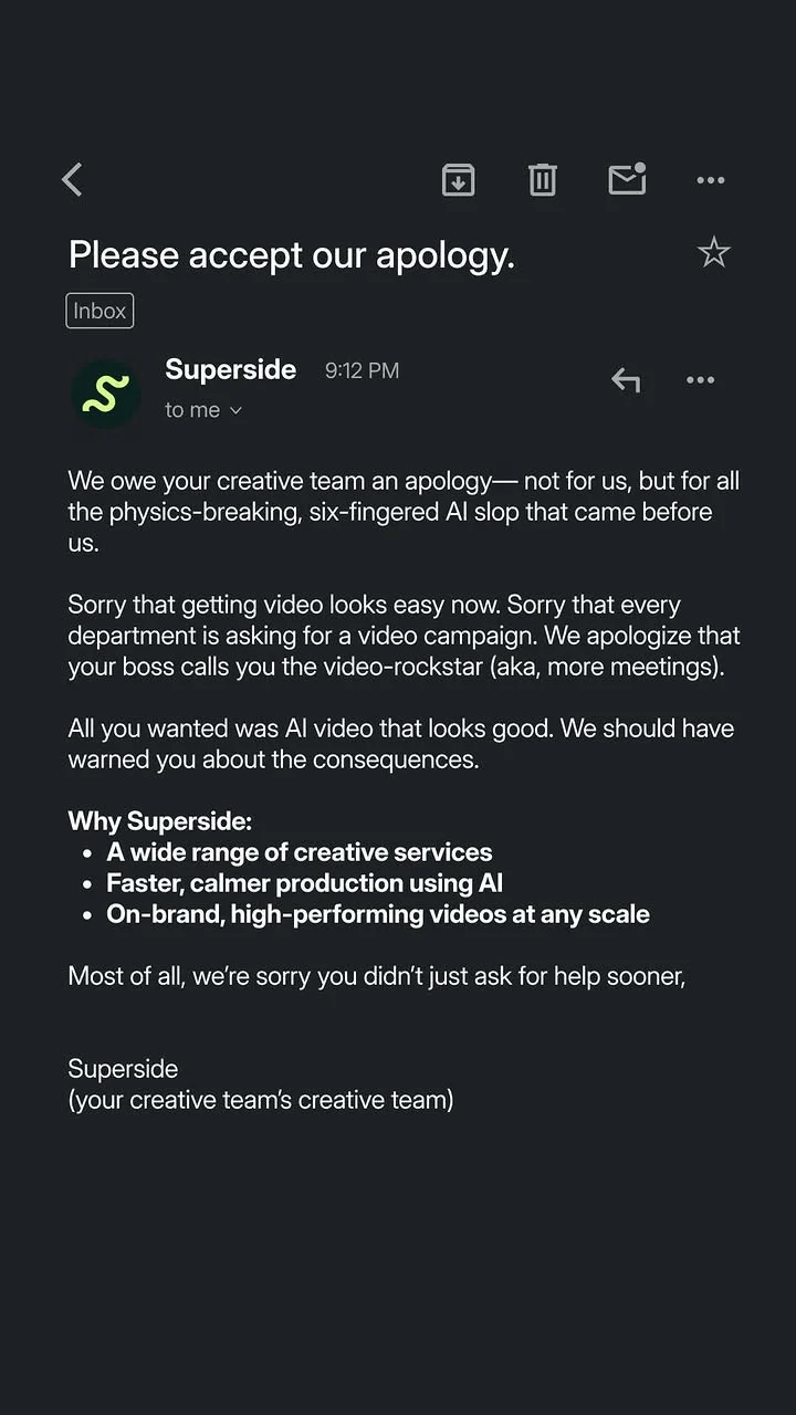 Anúncio da Superside no formato Benefícios e Text Heavy Ad
