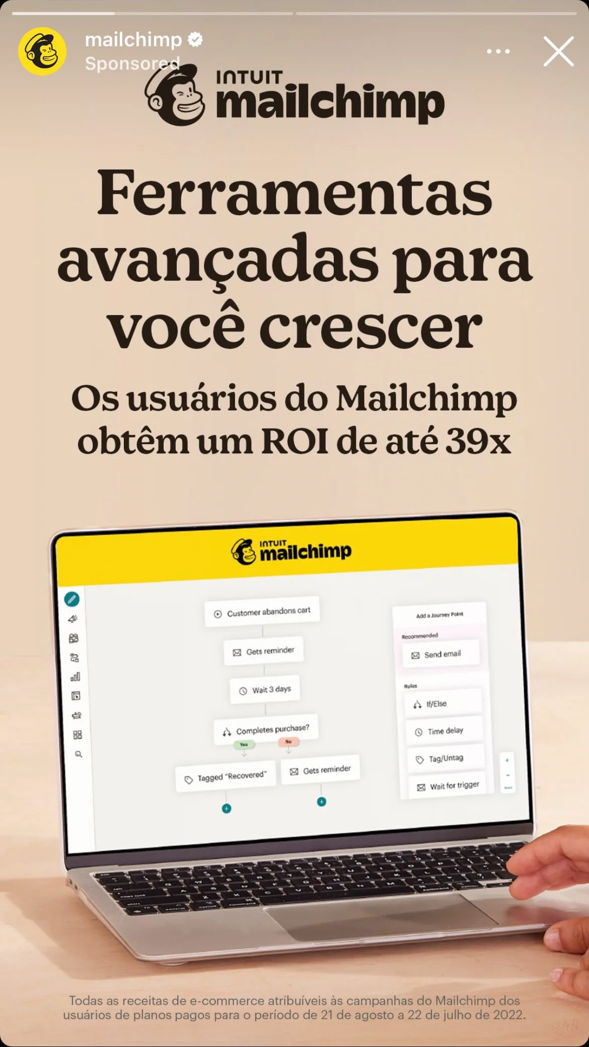Anúncio da Mailchimp no formato Anúncio Estático e Benefícios