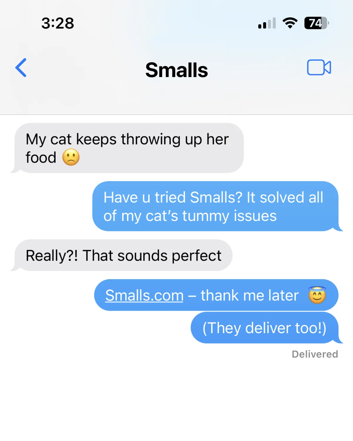 Anúncio da Smalls no formato Print de Conversa