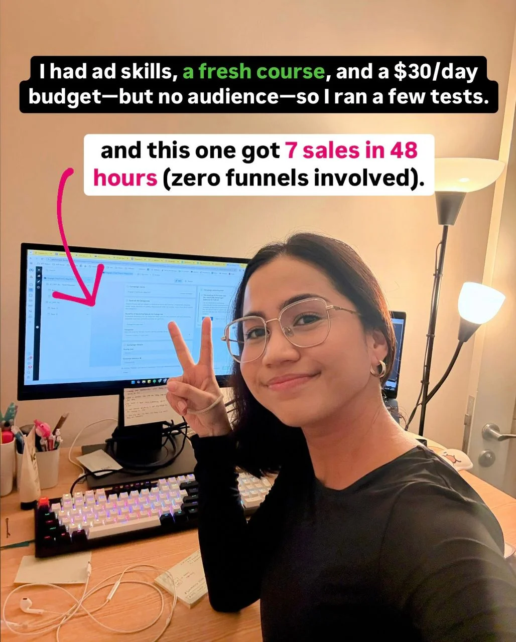 Anúncio da Creator de Marketing Digital no formato Demonstração de Interface e Foto Autêntica