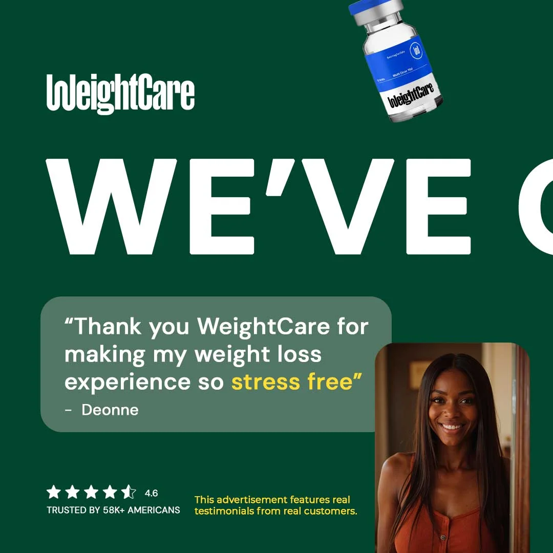 Anúncio da WeightCare no formato Anúncio Estático e Depoimentos e Reviews
