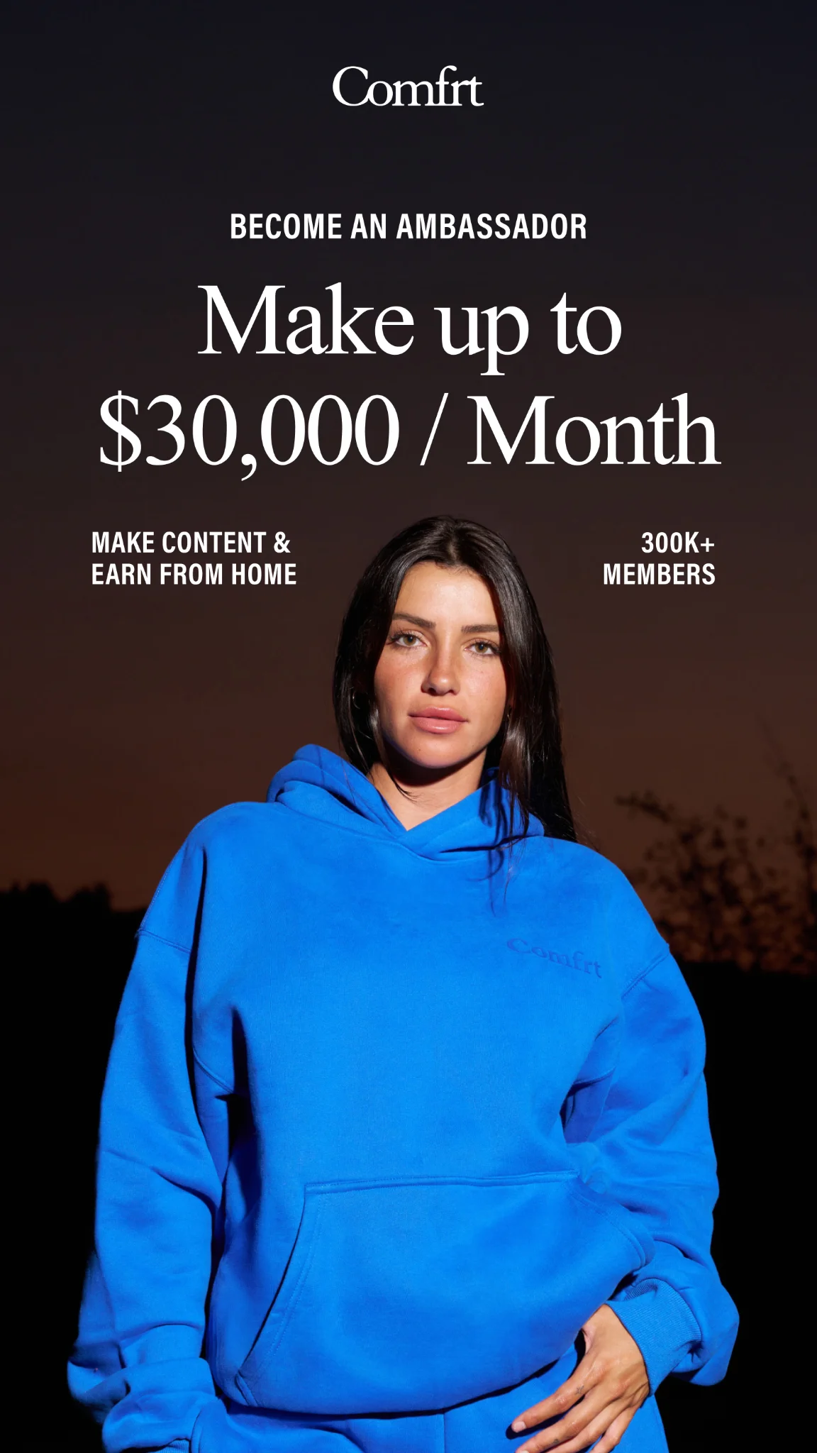 Anúncio da Comfrt no formato Relatable Text-on-Screen e Text Heavy Ad