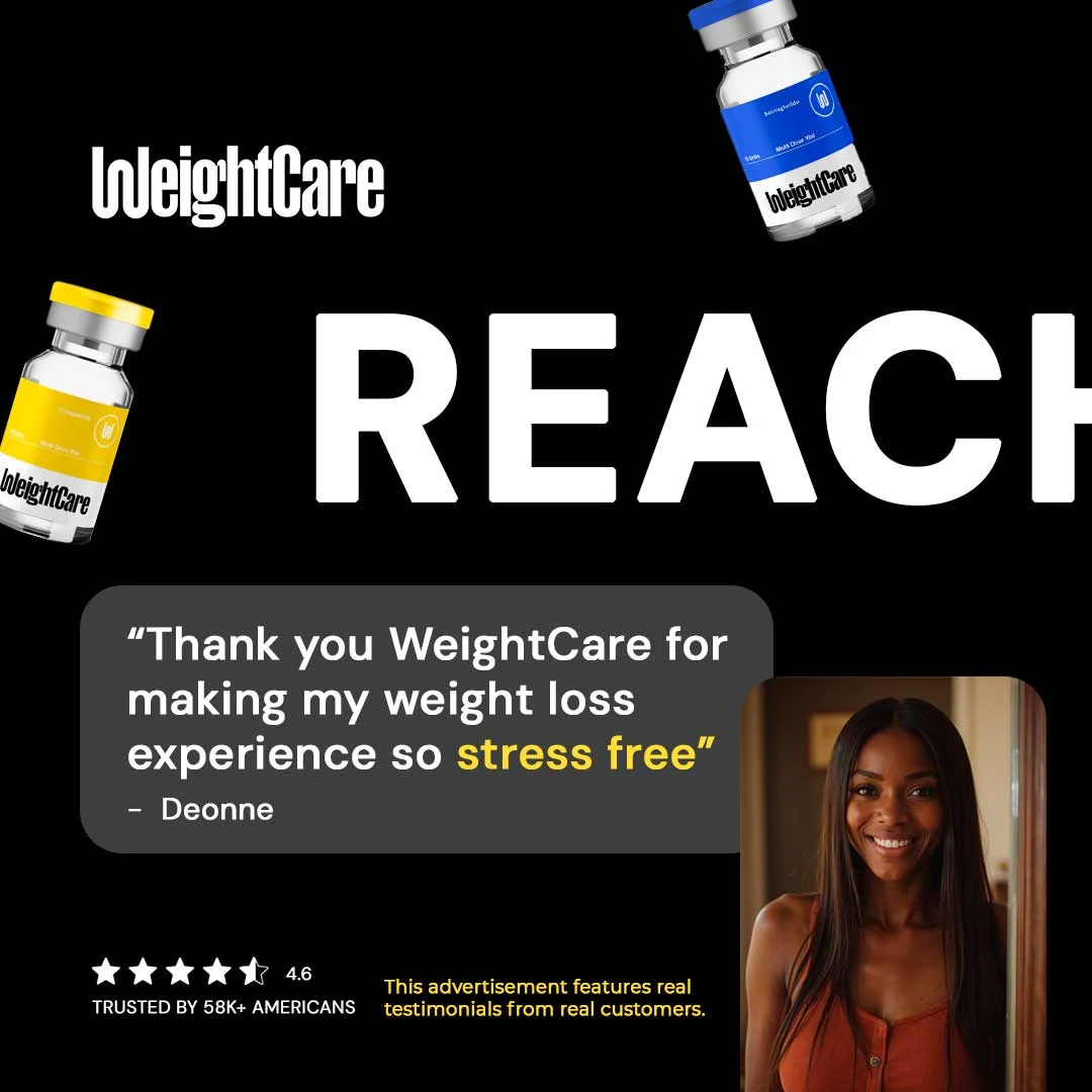 Anúncio da WeightCare no formato Anúncio Estático e Depoimentos e Reviews