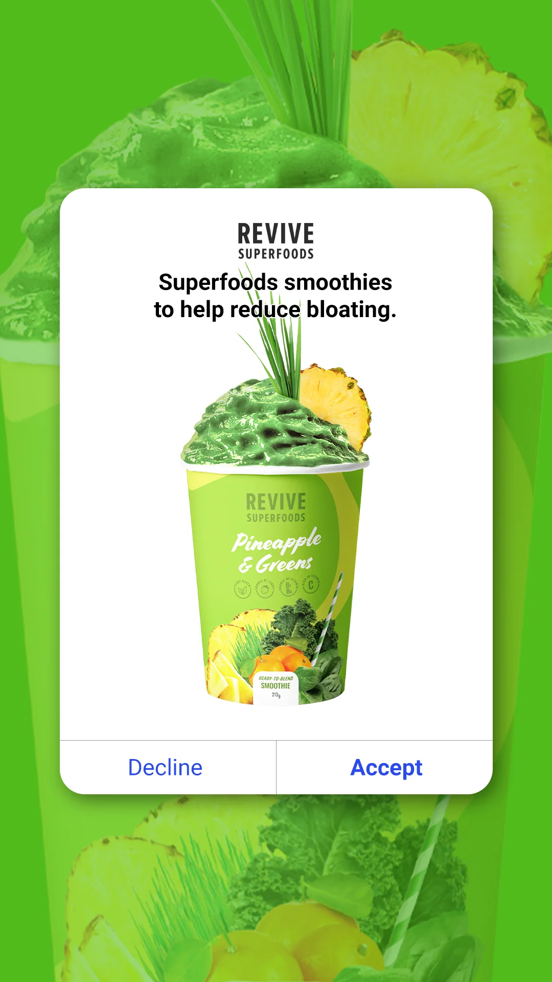 Anúncio da REVIVE SUPERFOODS no formato Notificação