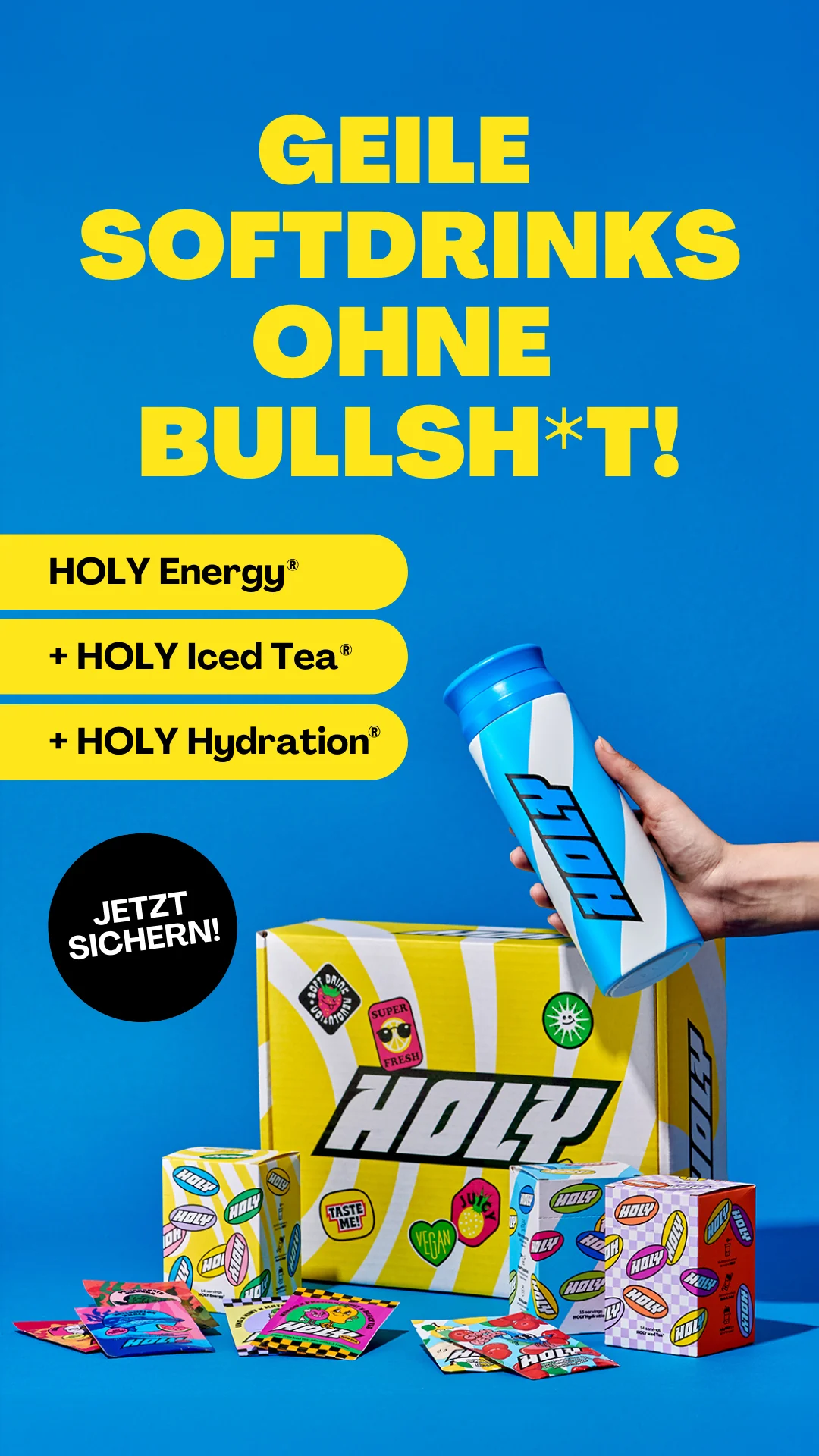 Anúncio da HOLY no formato Demonstração de Produto e Text Heavy Ad