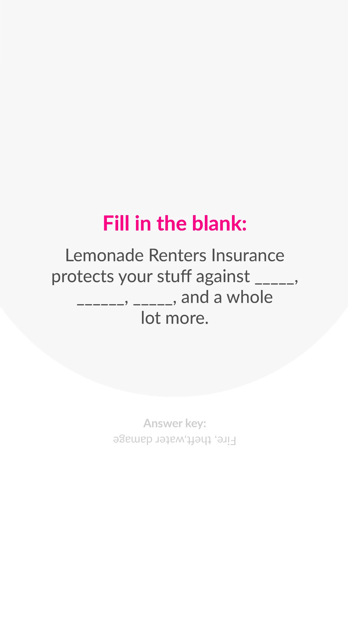 Anúncio da Lemonade no formato Quiz e Text Heavy Ad