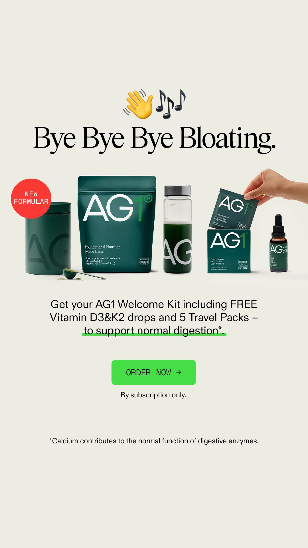 Anúncio da AG1 no formato Demonstração de Produto e Metáfora Visual