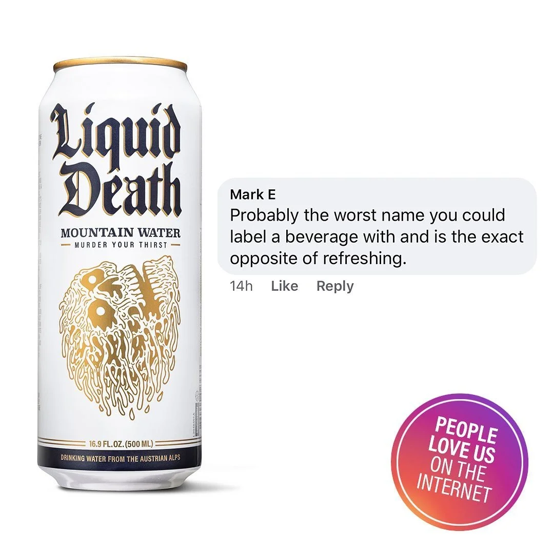 Anúncio da Liquid Death no formato Print de Conversa