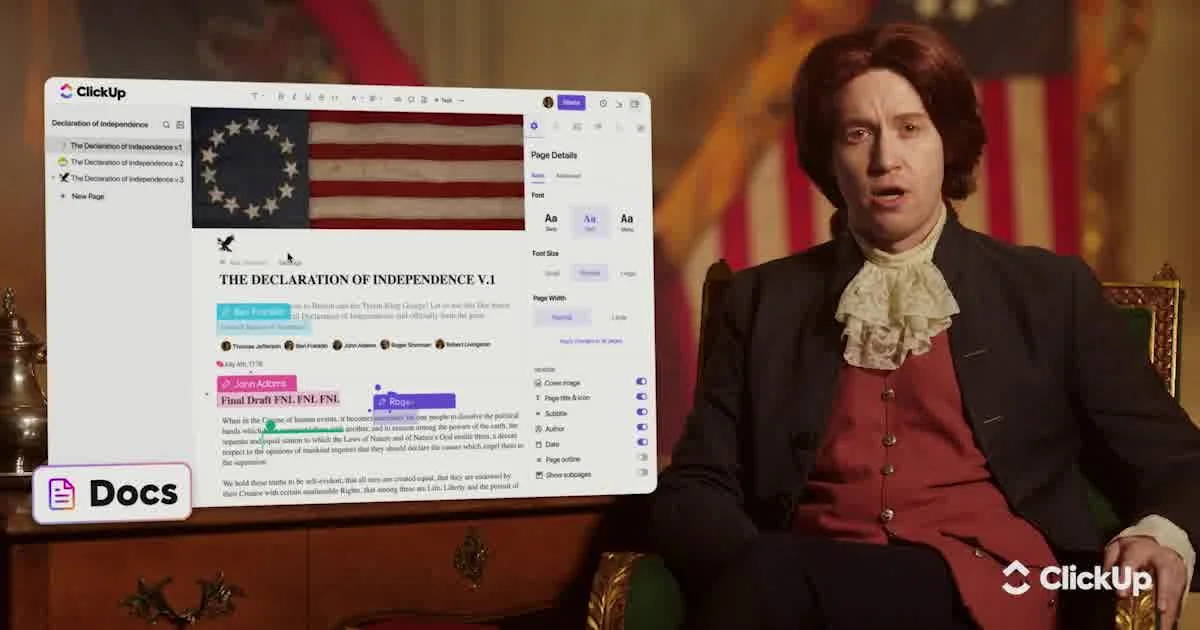 Anúncio em vídeo da ClickUp no formato Demonstração de Interface e Problema vs Solução