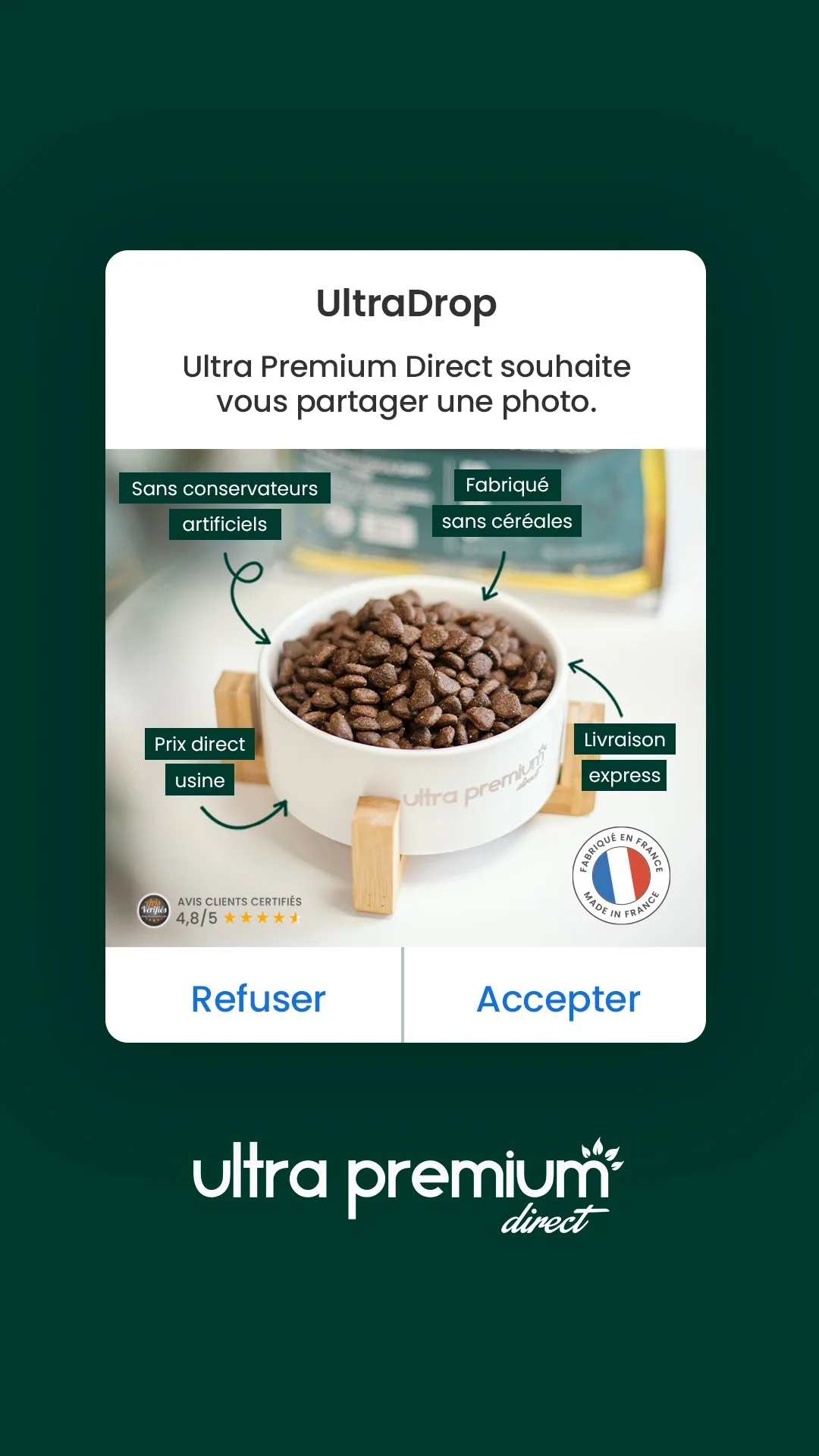 Anúncio da Ultra Premium Direct no formato Notificação