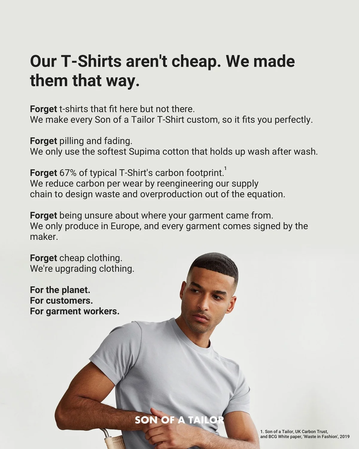 Anúncio da Son of a Tailor no formato Mito vs Realidade e Sem x Com
