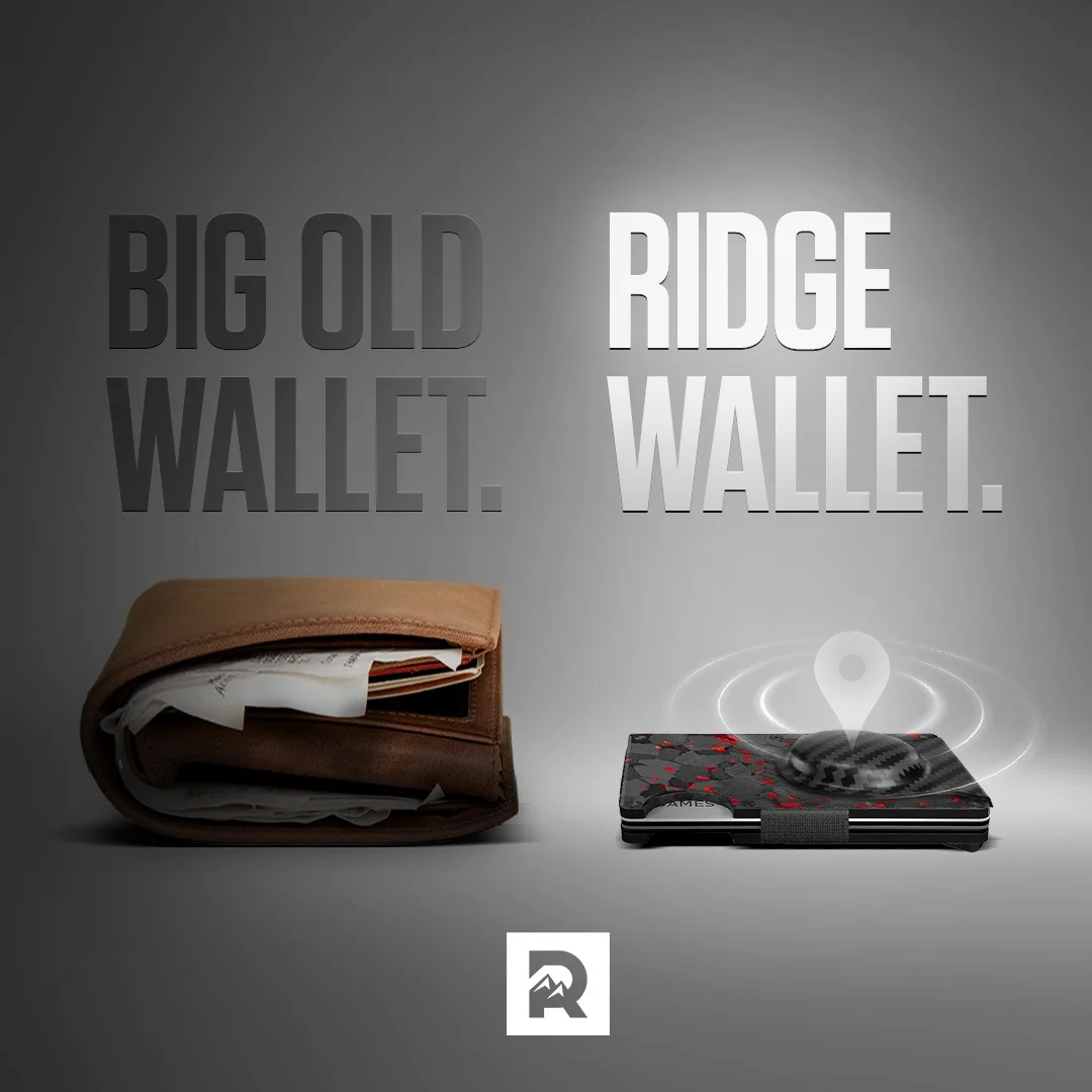 Anúncio da Ridge Wallet no formato Nós vs Eles e Sem x Com