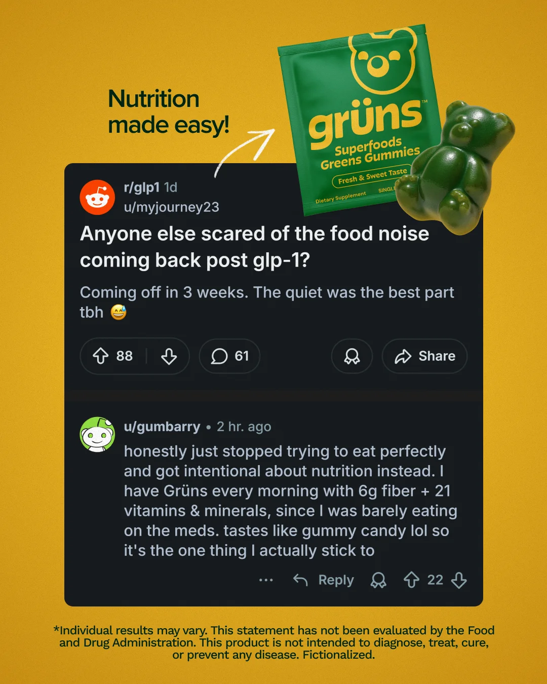 Anúncio da Grüns no formato Benefícios e Depoimentos e Reviews