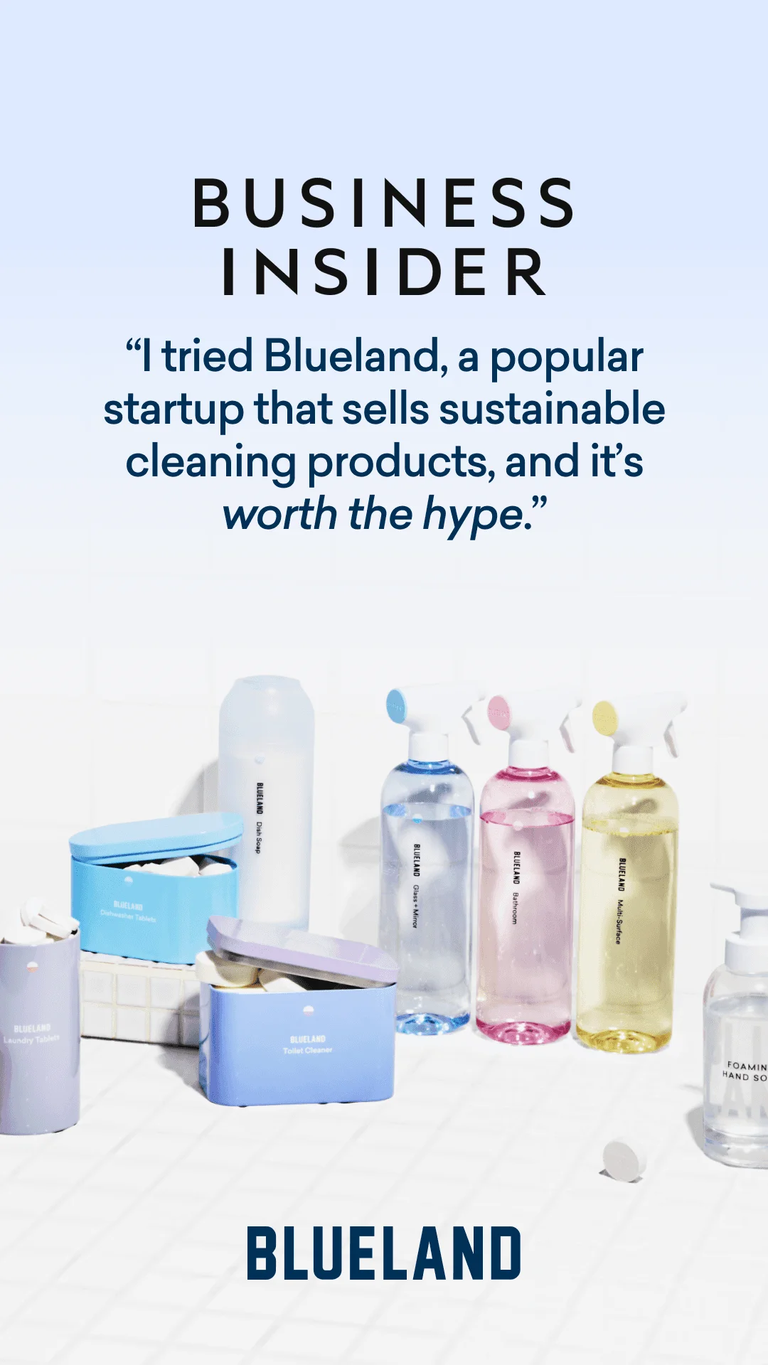 Anúncio da Blueland no formato Anúncio Estático e Depoimentos e Reviews