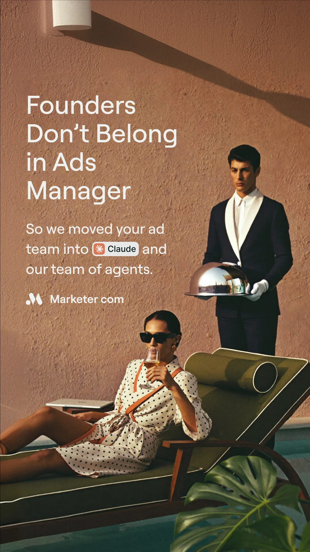 Anúncio da Marketer.com no formato Text Heavy Ad e Metáfora Visual