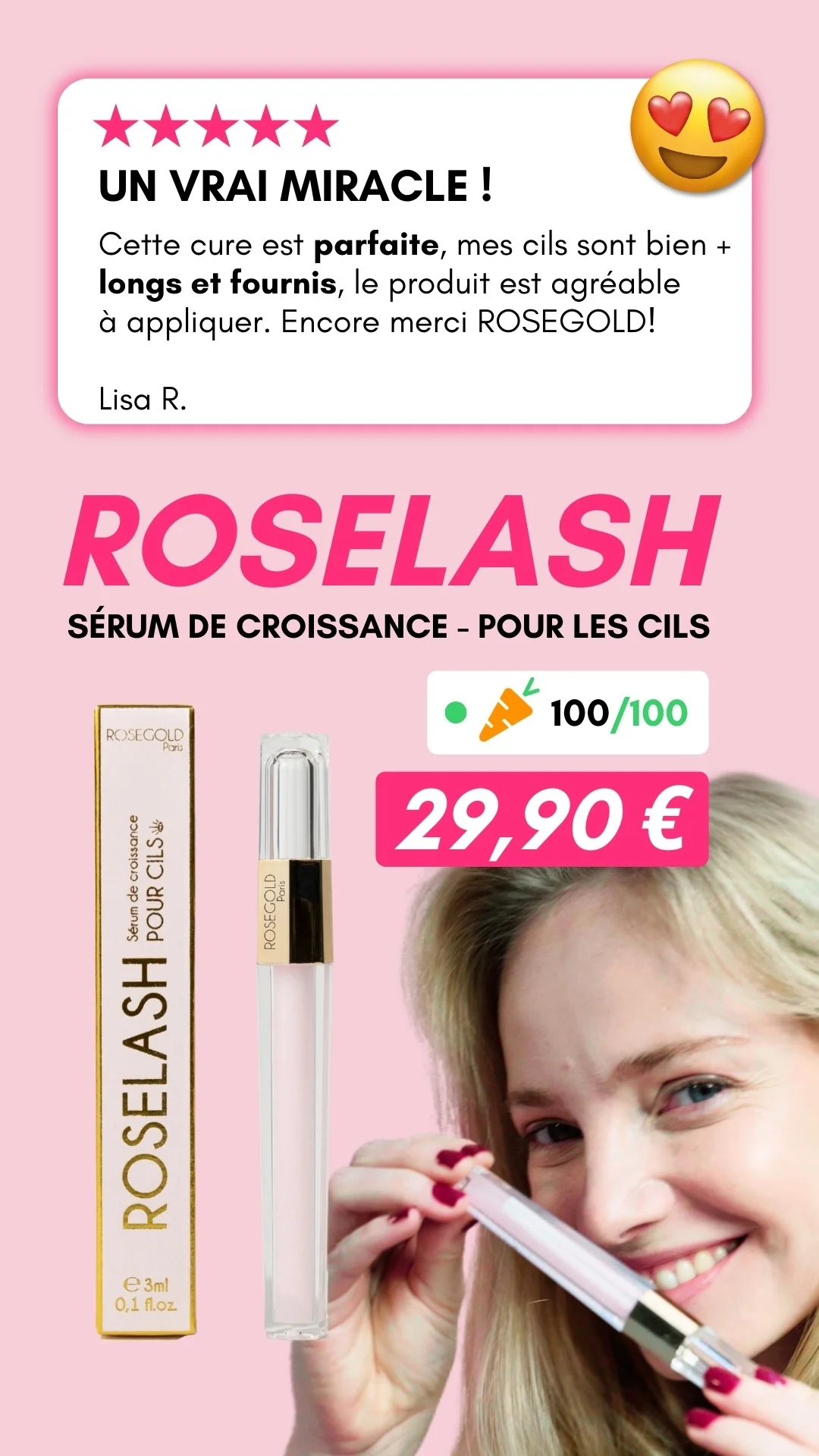 Anúncio da ROSELASH no formato Depoimentos e Reviews e Text Heavy Ad