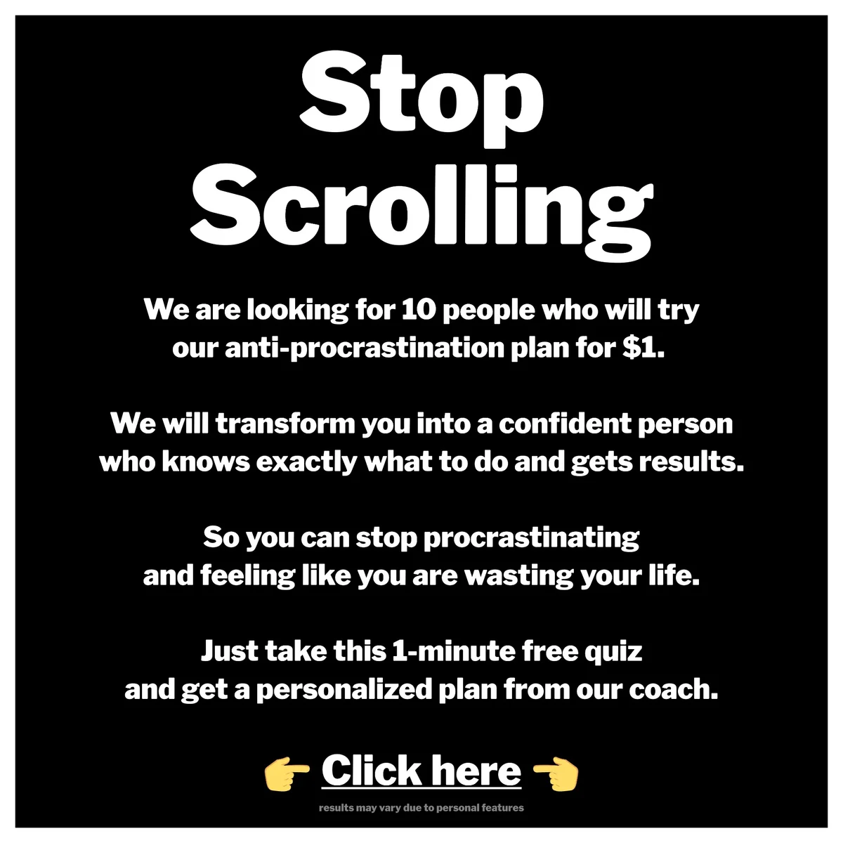 Anúncio da Anti-Procrastination Plan no formato Advertência e Anúncio Estático