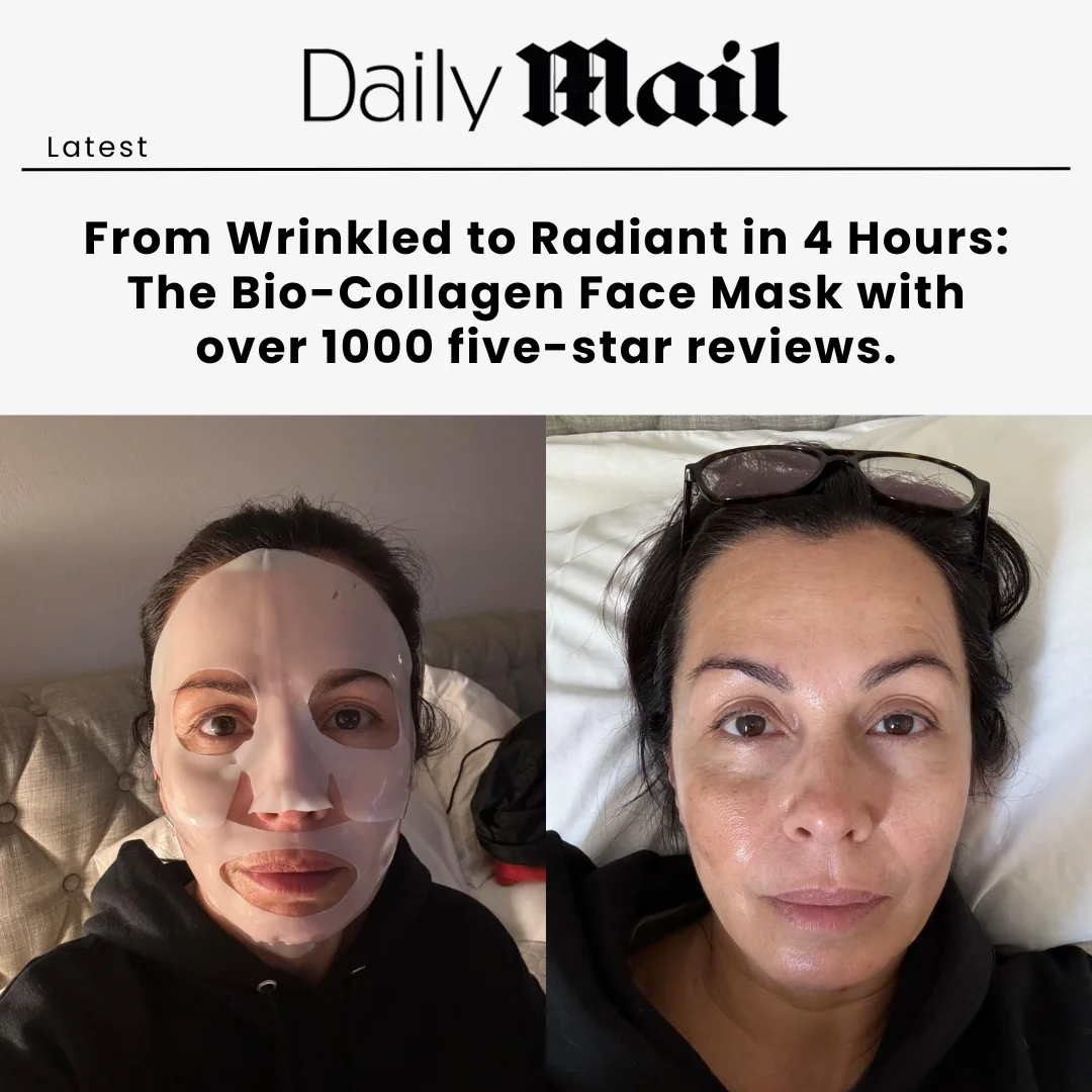 Anúncio da The Bio-Collagen Face Mask no formato Antes e Depois e Anúncio Estático