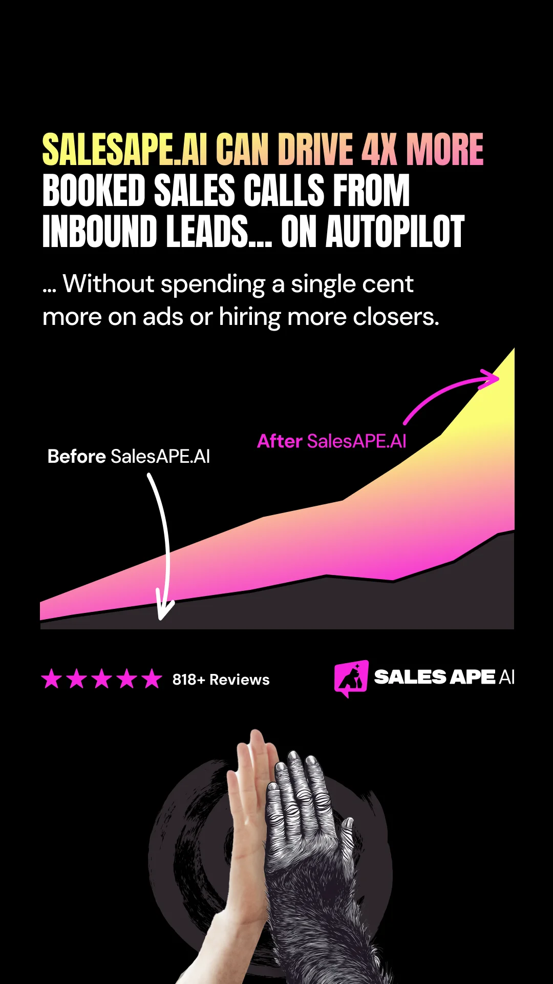Anúncio da SalesAPE.AI no formato Antes e Depois e Text Heavy Ad
