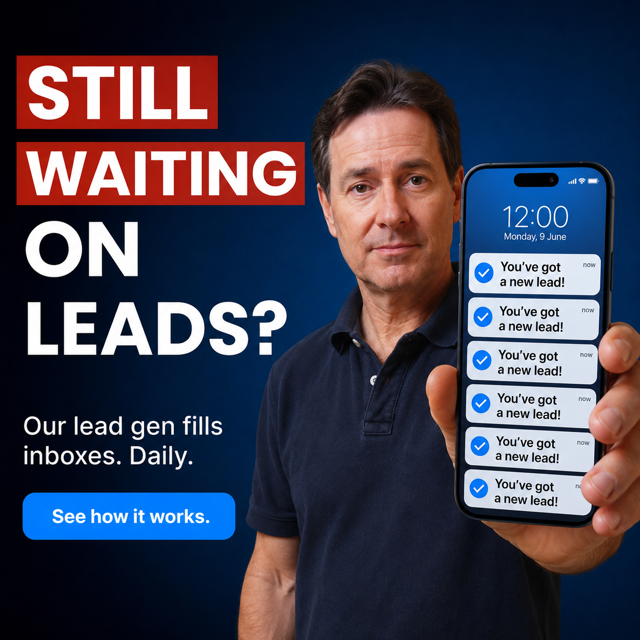 Anúncio da PPC Leads no formato Anúncio Estático e Demonstração de Interface
