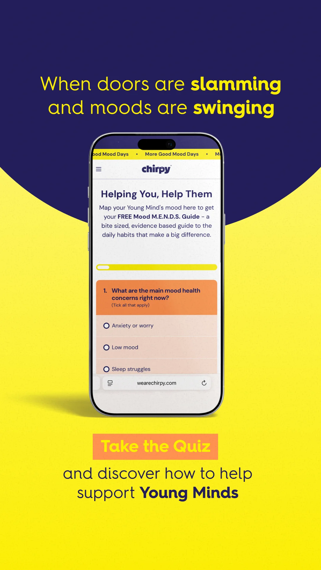 Anúncio da Chirpy no formato Anúncio Estático e Baseado em Pergunta
