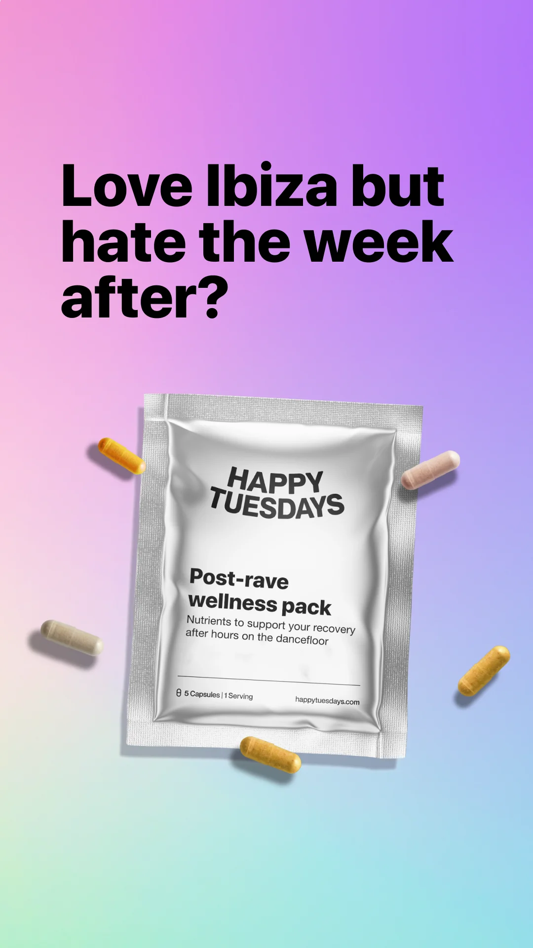 Anúncio da Happy Tuesdays no formato Mockup do Produto e Text Heavy Ad
