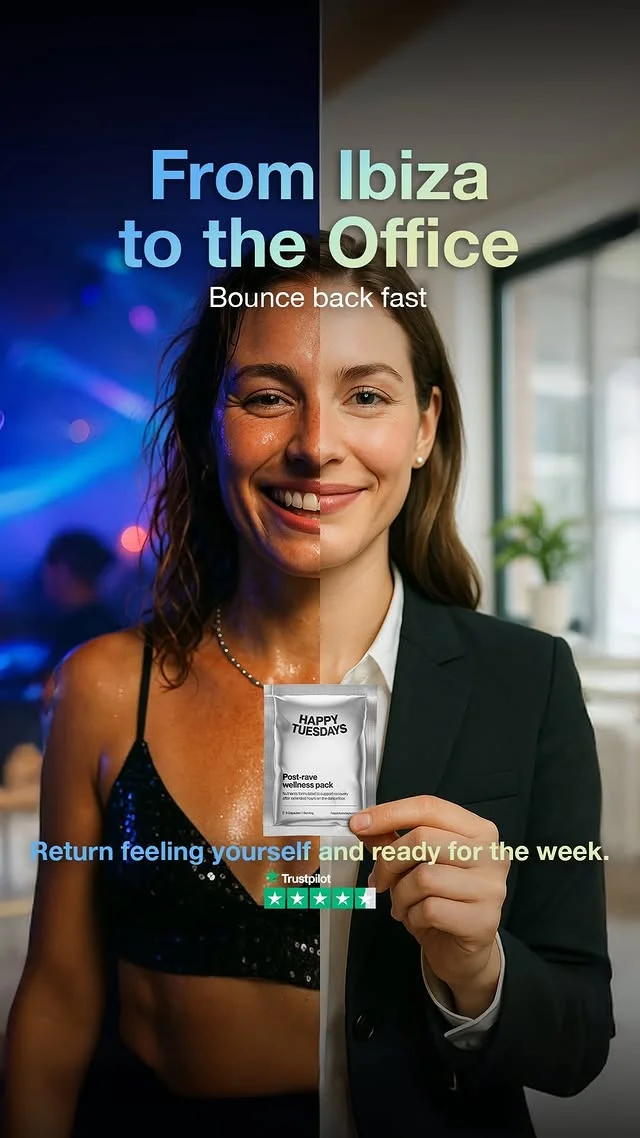 Anúncio da Happy Tuesdays no formato Mockup do Produto