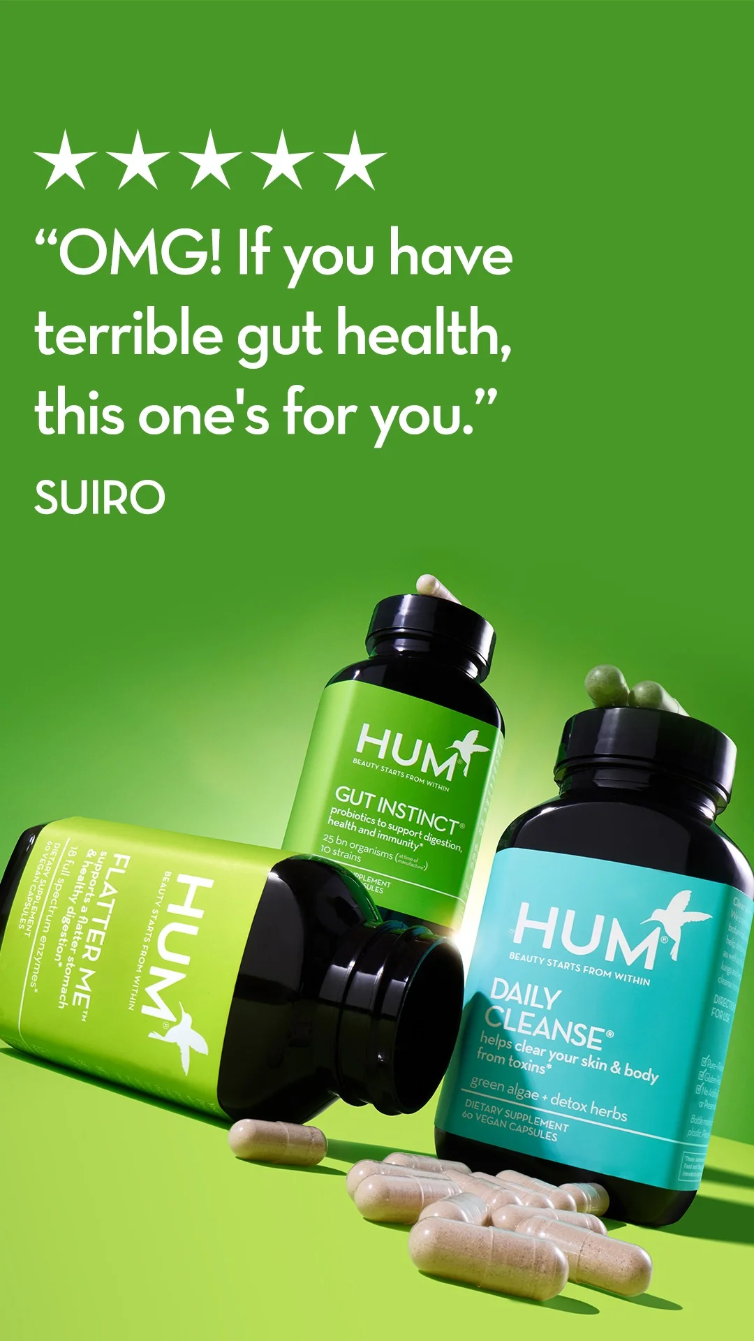 Anúncio da HUM Nutrition no formato Anúncio Estático e Depoimentos e Reviews