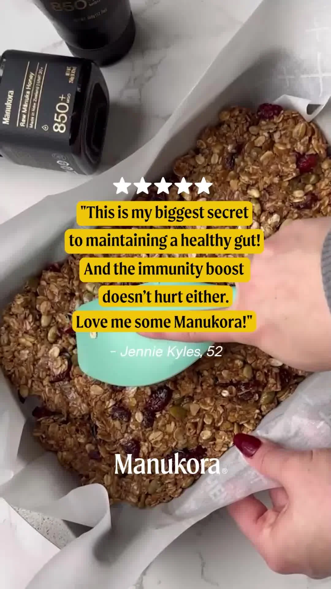 Anúncio em vídeo da Manukora no formato Demonstração de Produto e Depoimentos e Reviews