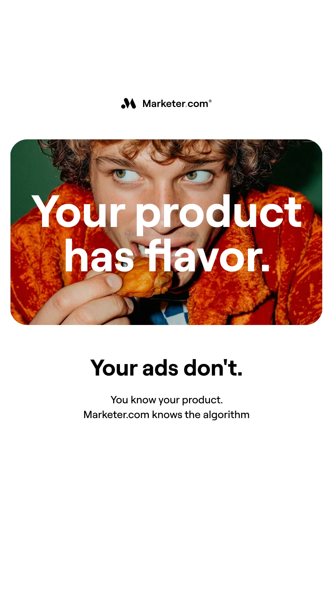 Anúncio da Marketer.com no formato Problema vs Solução e Metáfora Visual